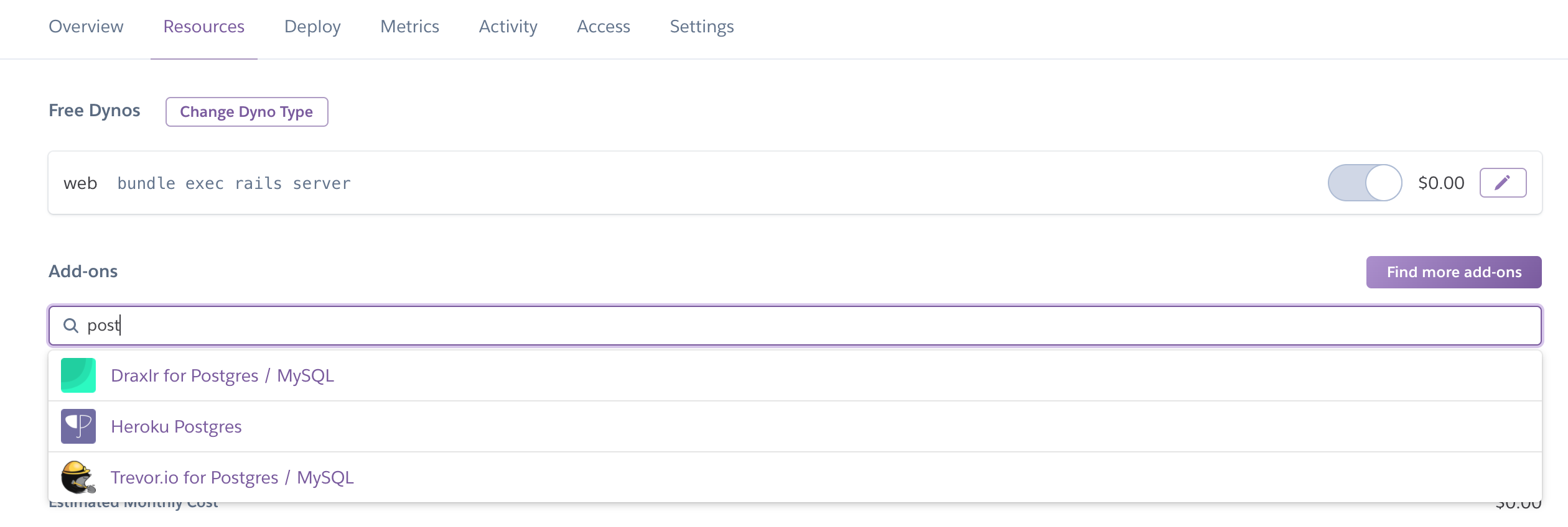 Heroku resources - add ons
