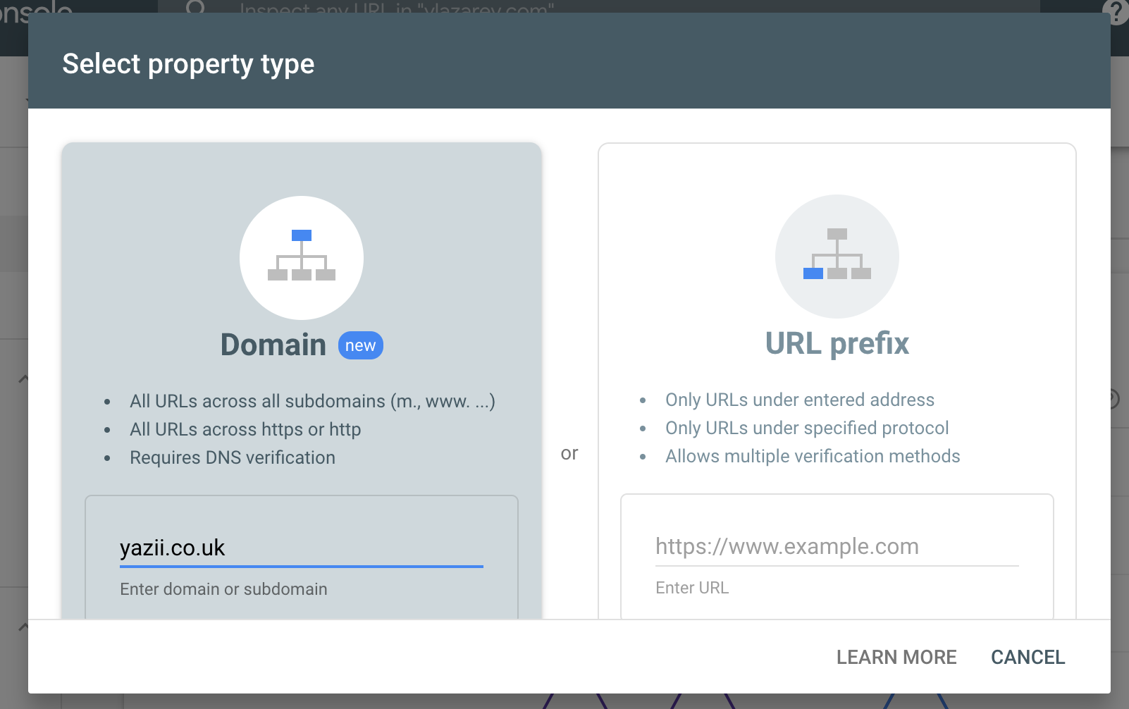 Enter domain for your site