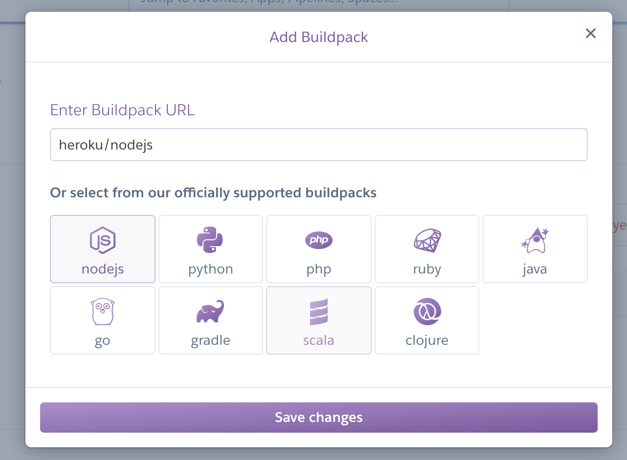 Add nodejs buildback in Heroku