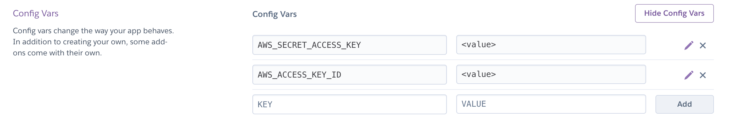 Adding AWS access keys to Heroku