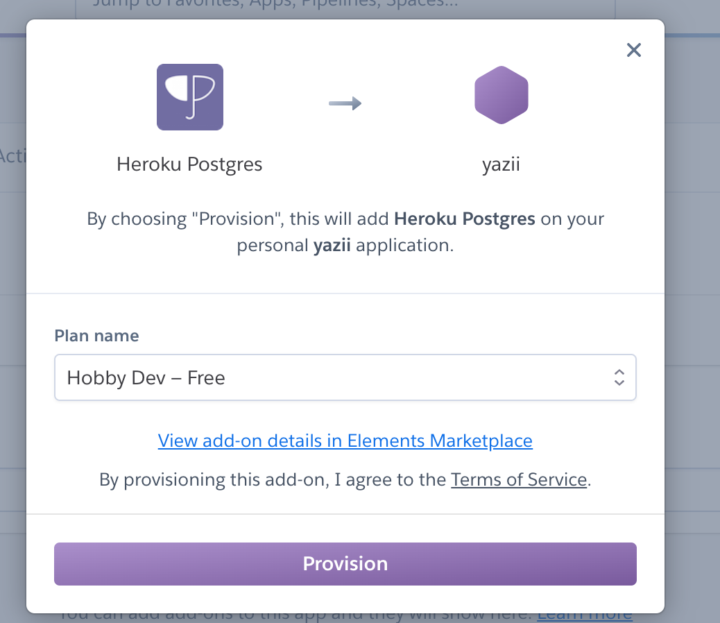 Provision database for your app in Heroku