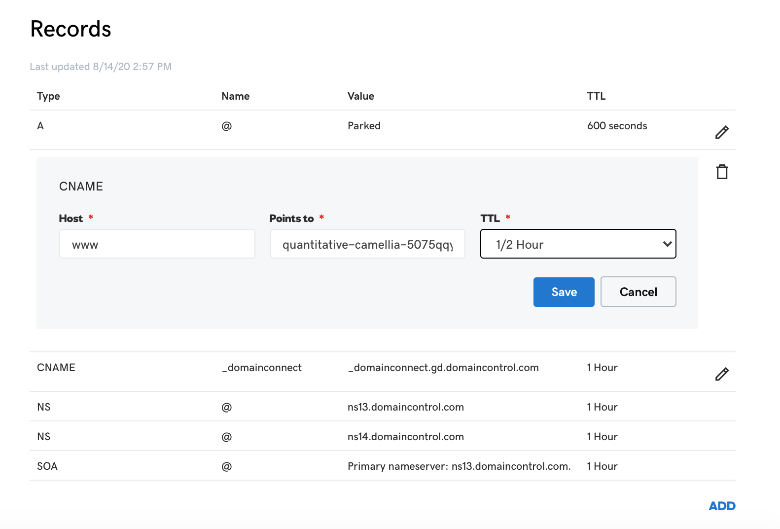 Edit your www CNAME to point to your server