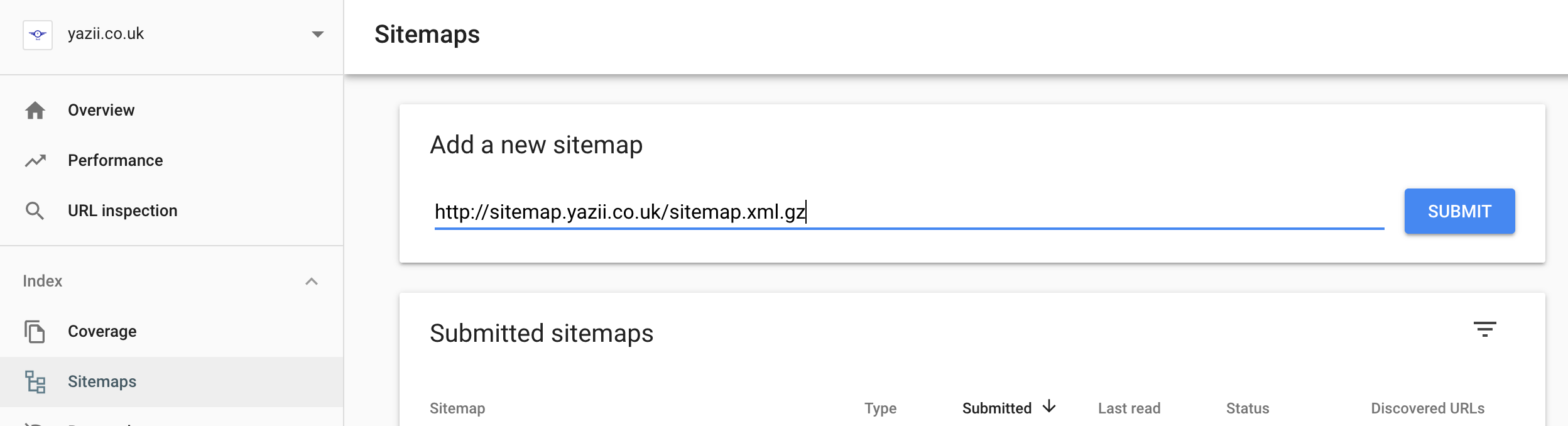 Navigate to Sitemaps in Google Search Console