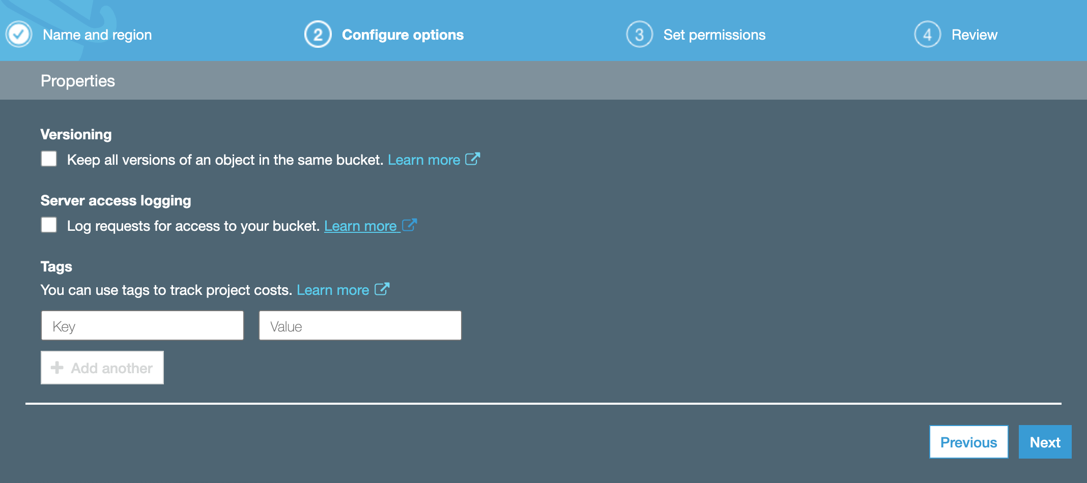 S3 Bucket configuration options