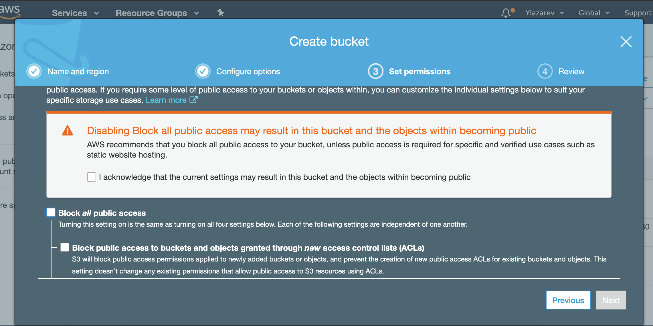 Set bucket permissions to allow public access