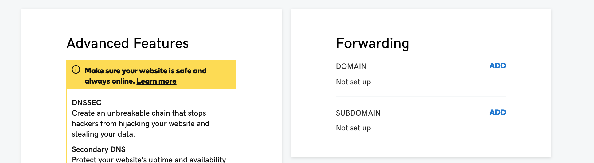 Forwarding settings in GoDaddy
