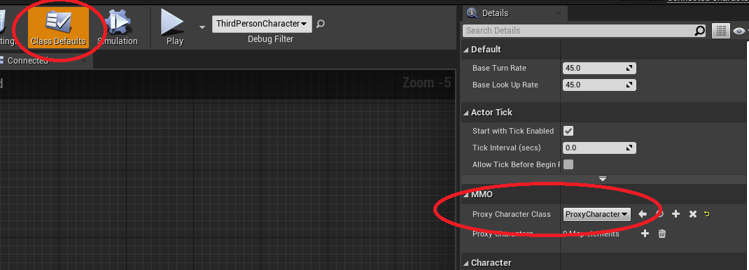 Set Proxy Character class on Third Person blueprint
