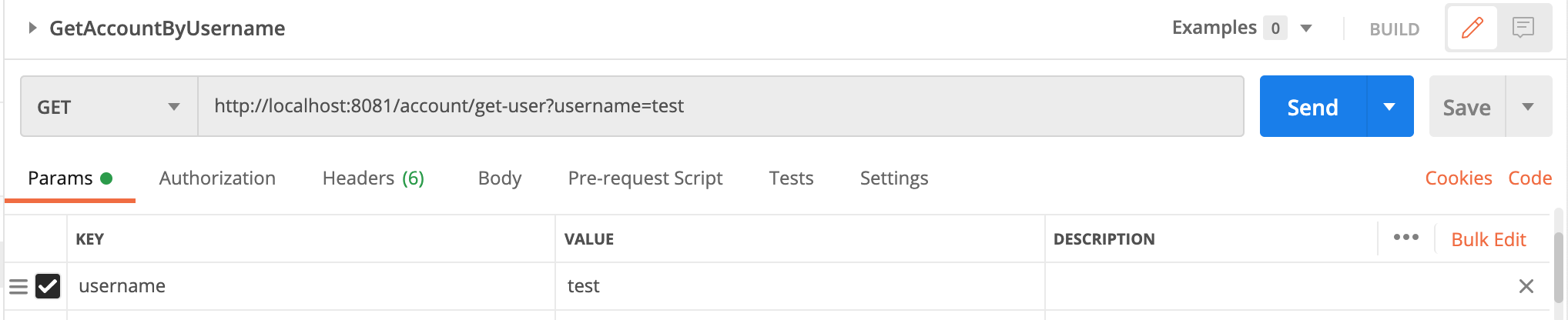 Postman request to the get user endpoint
