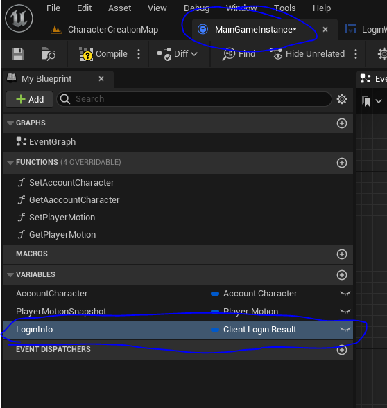 Adding login info to main game instance