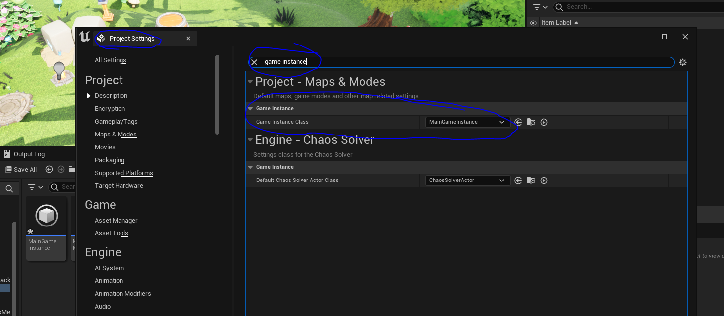 setting game instance in project settings