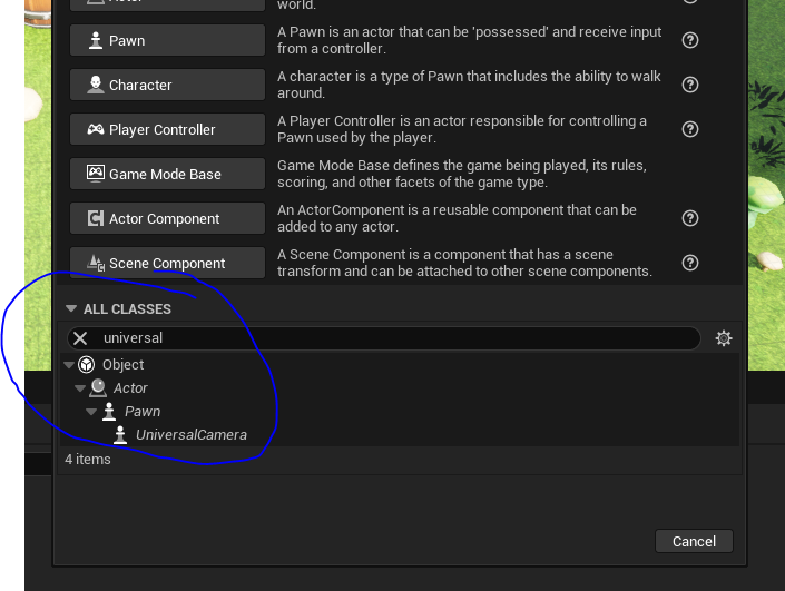 Find universal camera from All Classes.