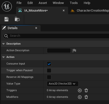 Mouse move - Axis 2D value type.