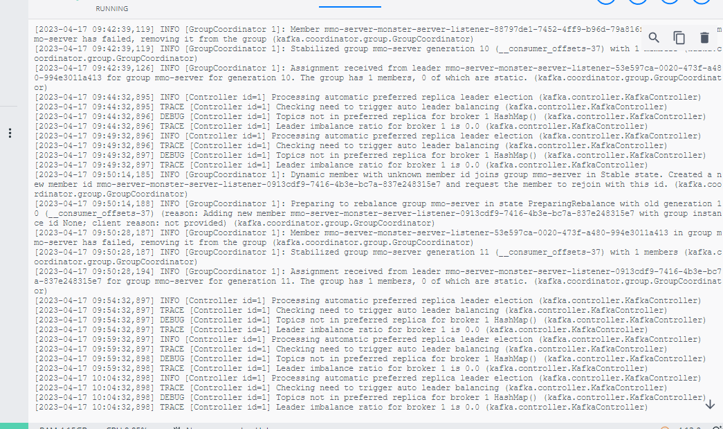 Example of logs from Kafka