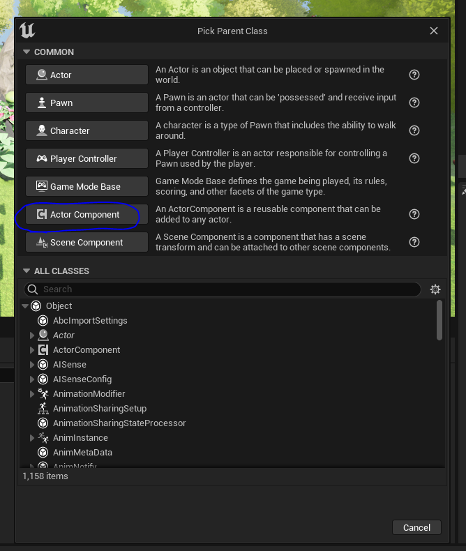 Create new actor component class