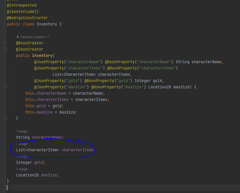 Inventory class in Java