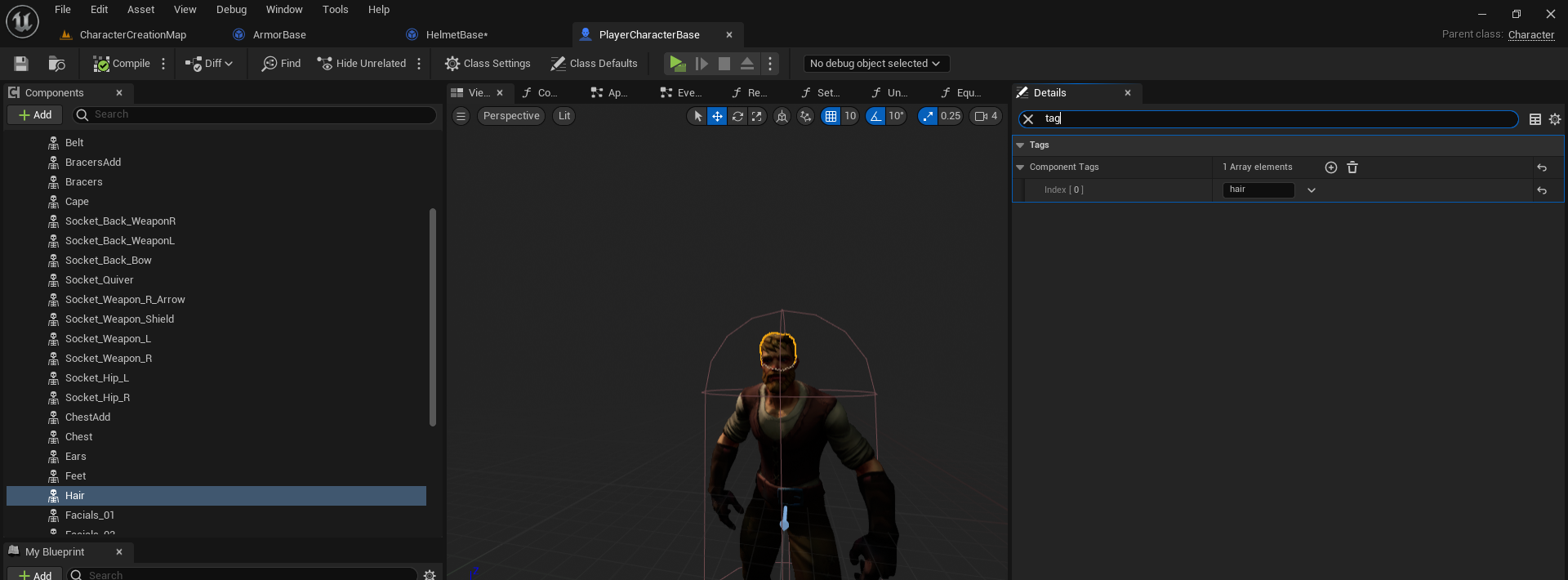 Using tags to find hair components.