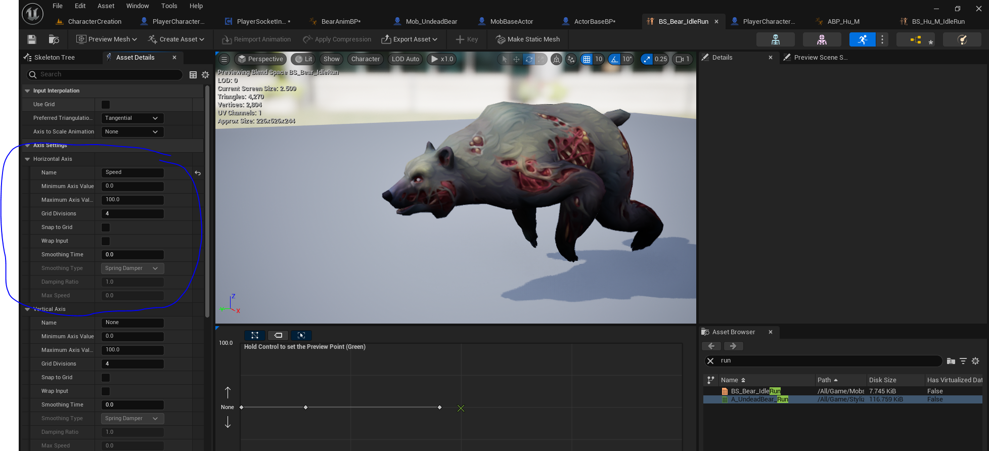 add horizontal axis parameter for your blend space