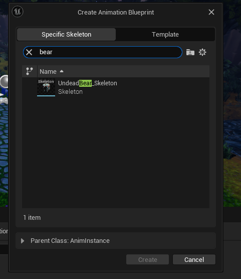 define the skeleton for the animation blueprint