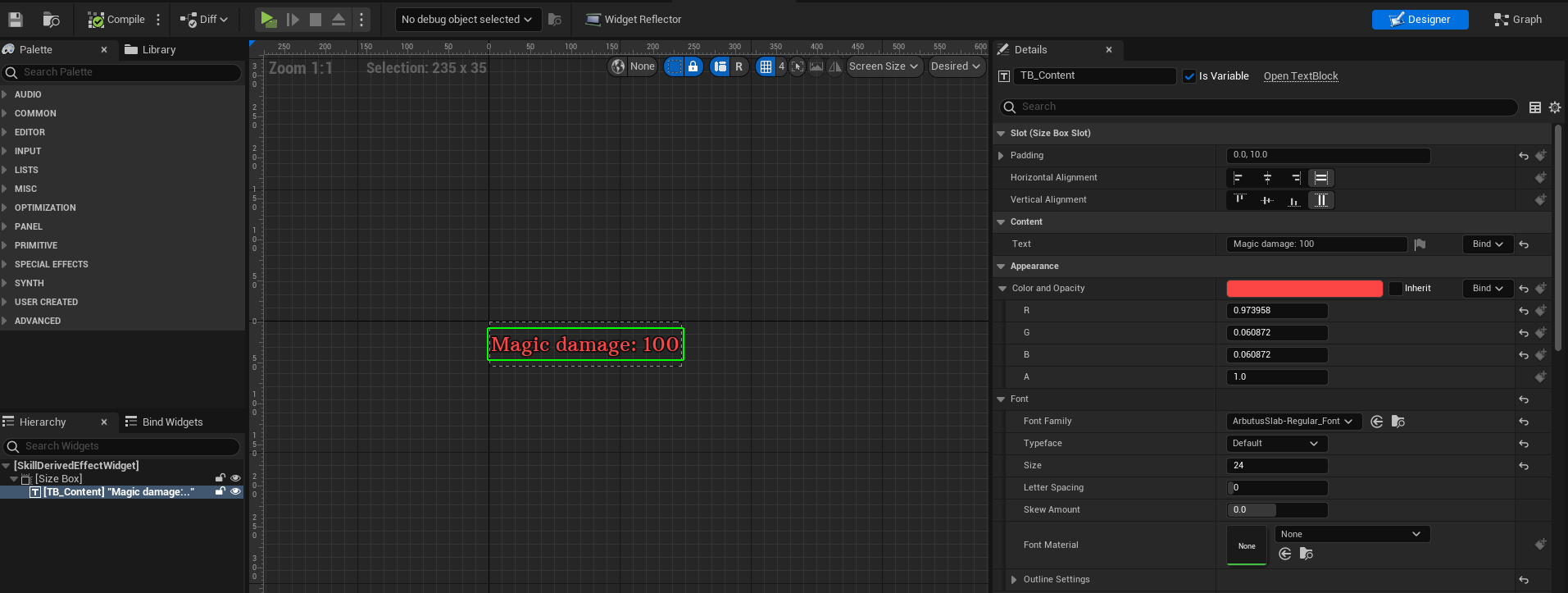 Skill derived effects widget