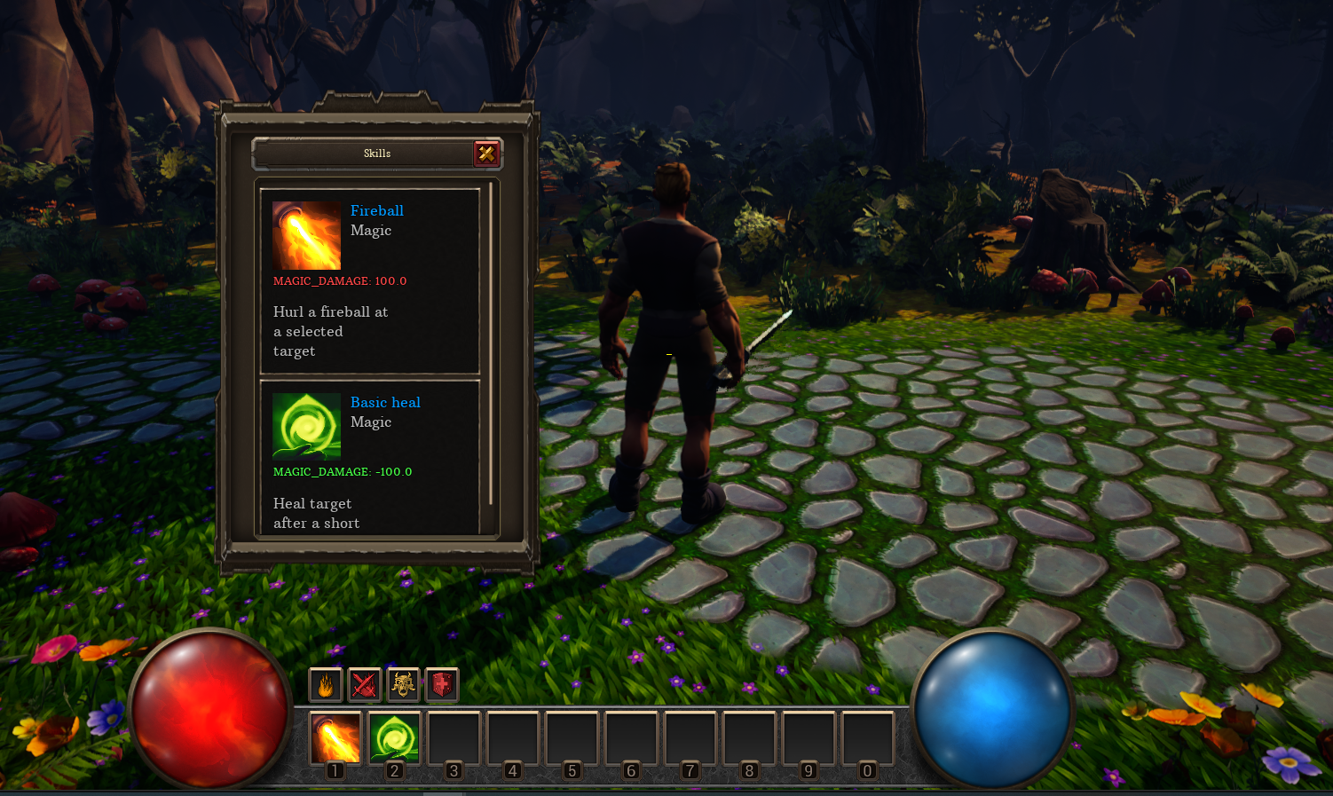 Skill book in the game and action bar containing 2 default skills