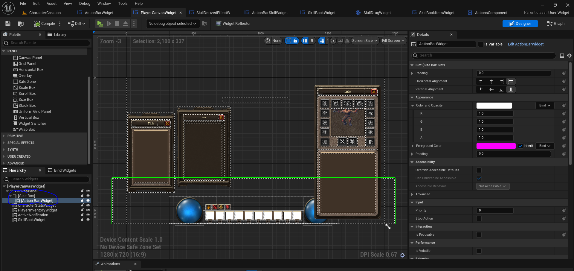 Player Canvas Widget containing HUD components
