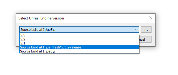 Select the source build from the list