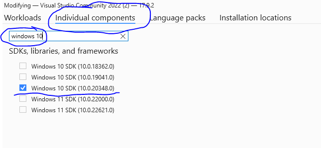 modifying windows 10 sdk in individual components