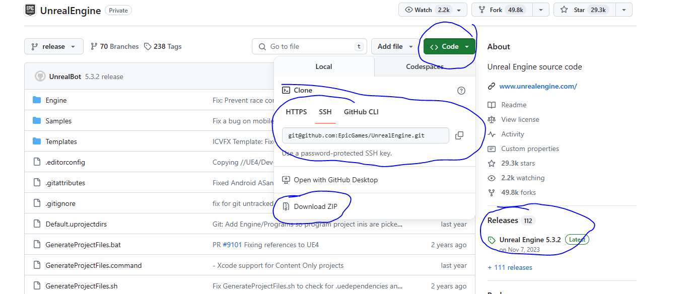 multiple options of downloading UE source from Github