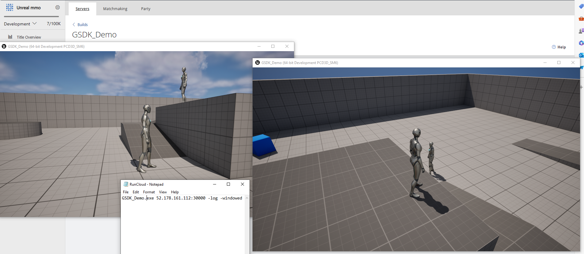Demo of 2 clients connected in PlayFab