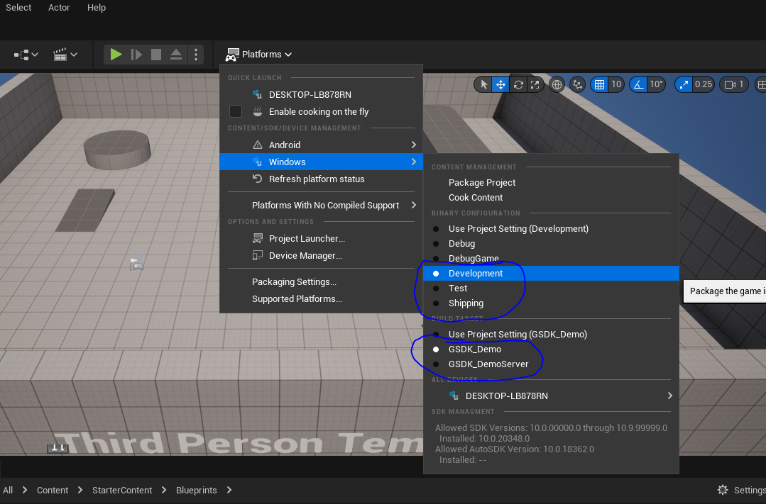Packaging the project with Development Editor