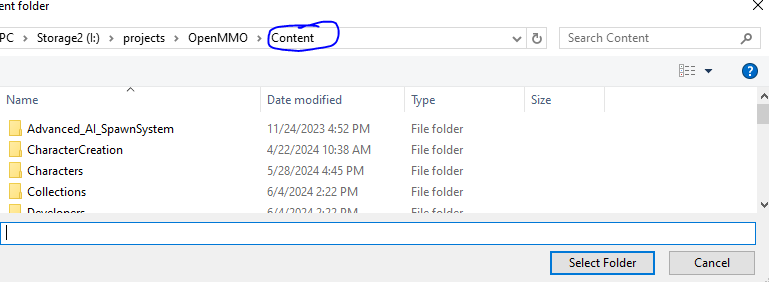 Select Content folder of your project for migration
