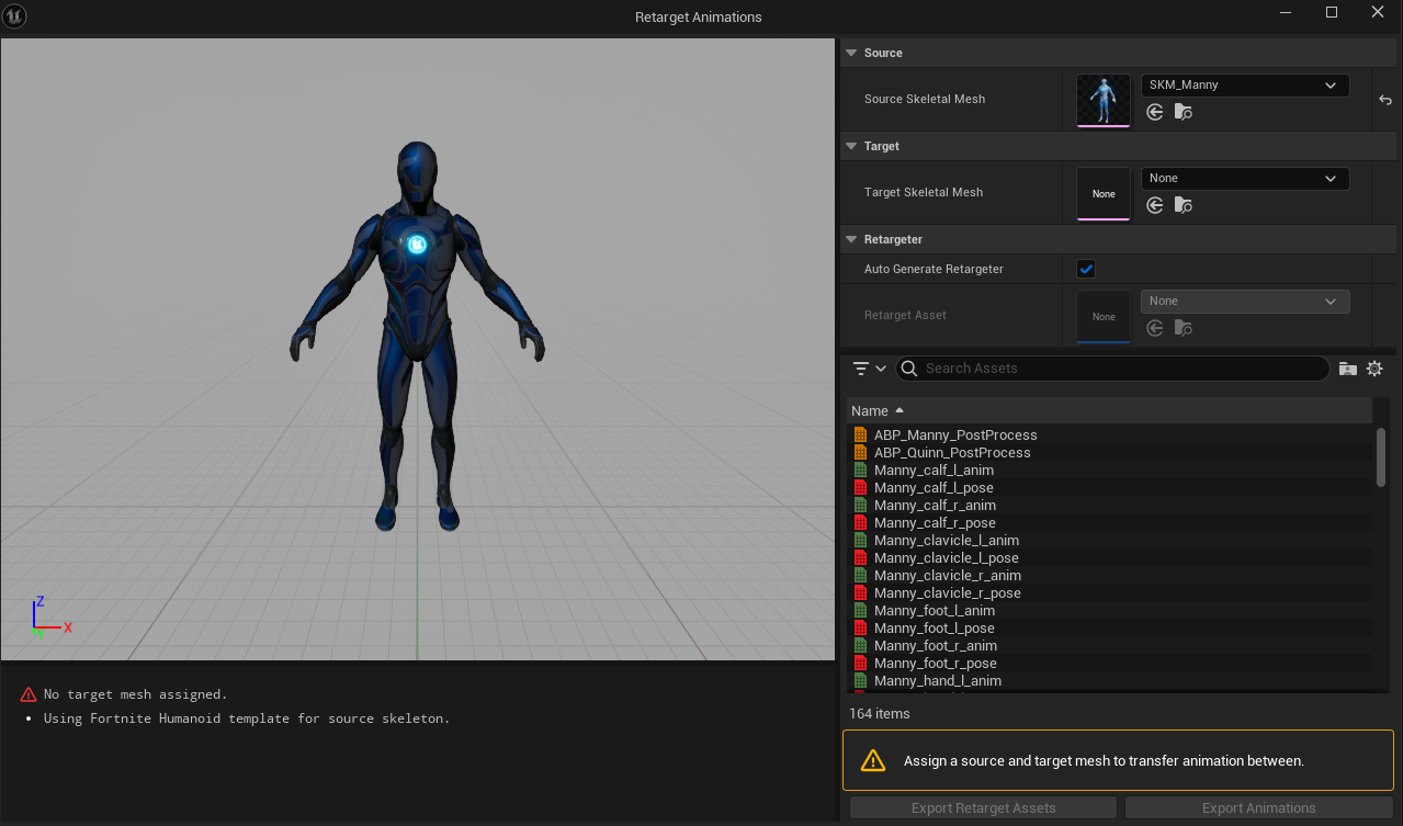 Retarget animation menu