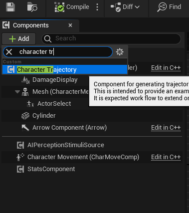 Add character trajectory component to character
