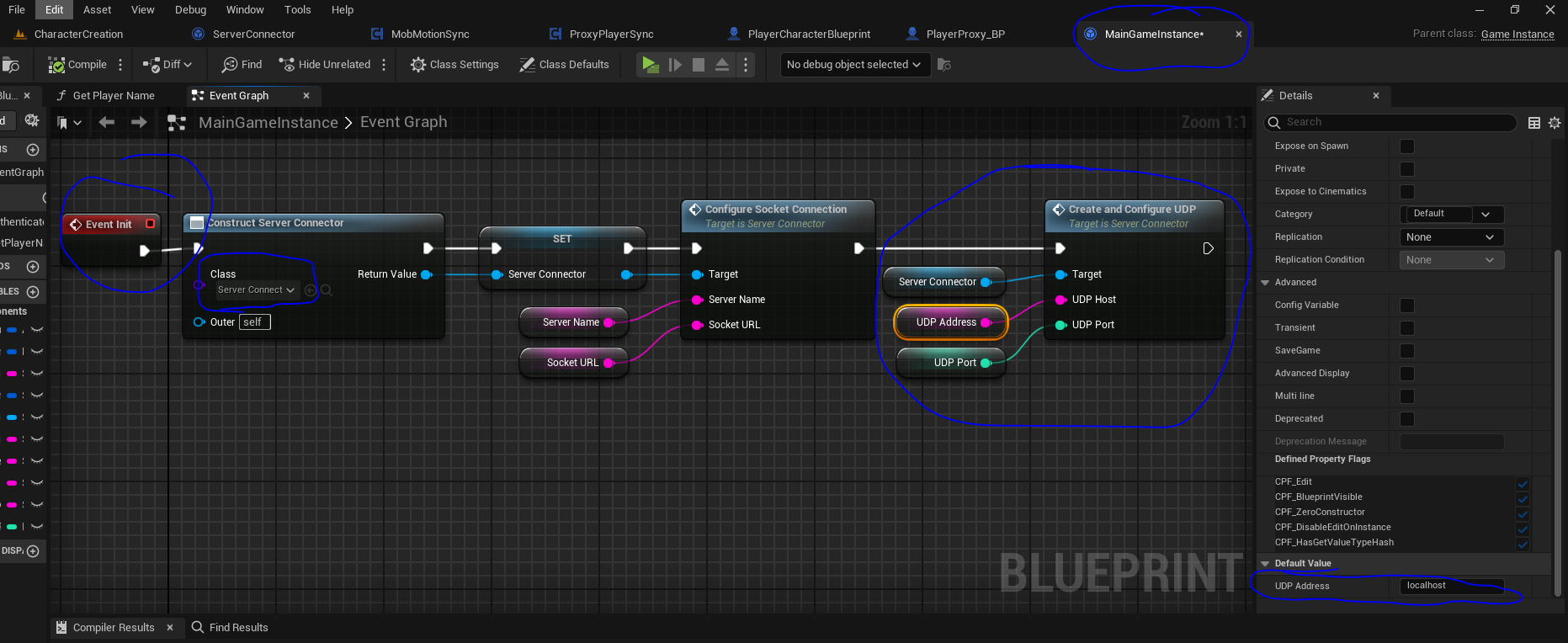 Game instance which will create the connection component