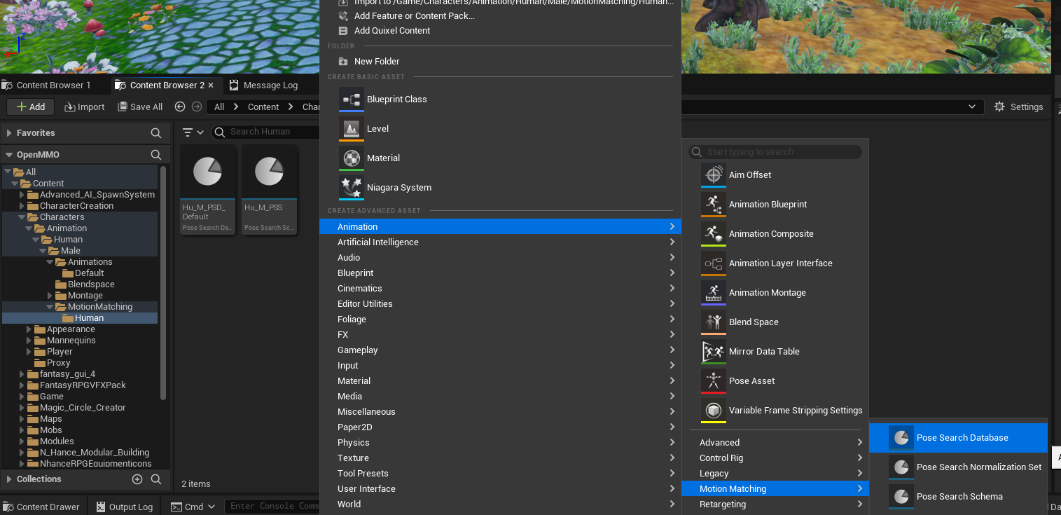 Create Pose Search Database for motion matching