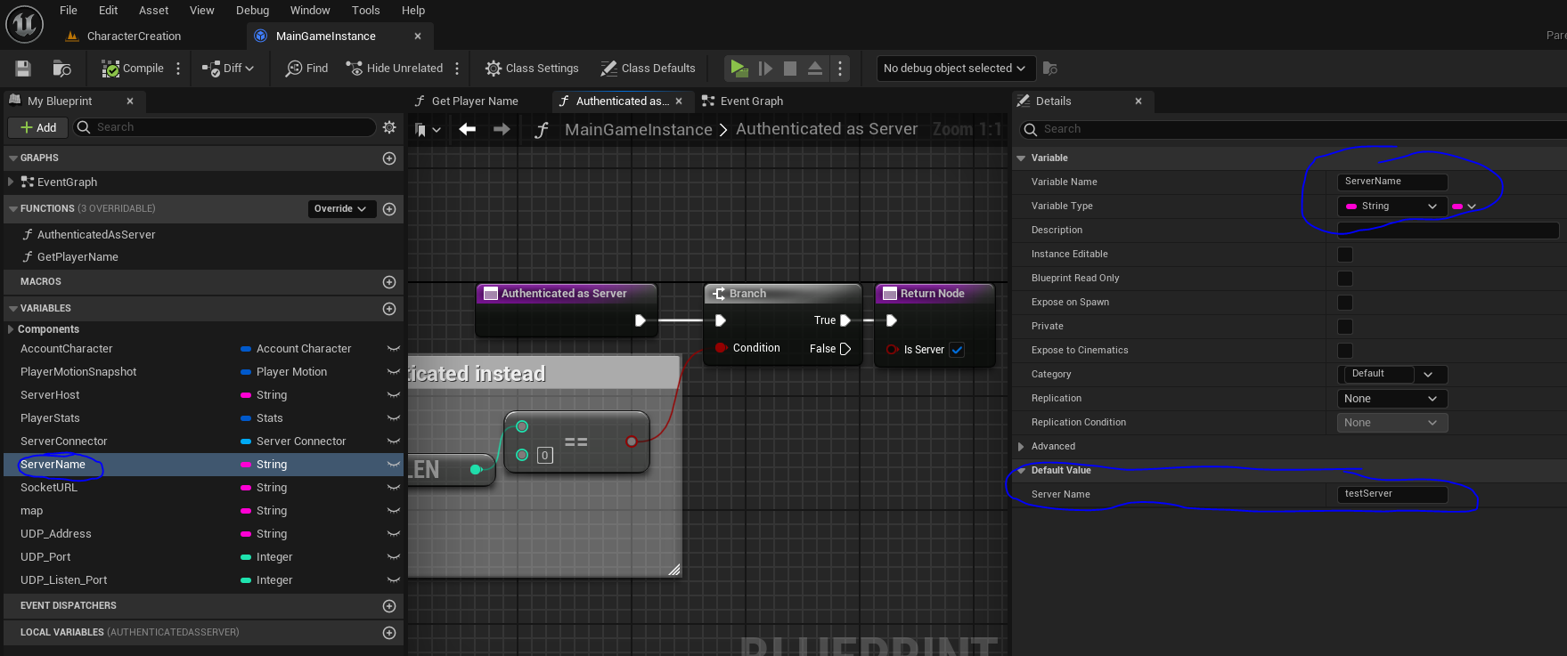configuring default parameters in game instance