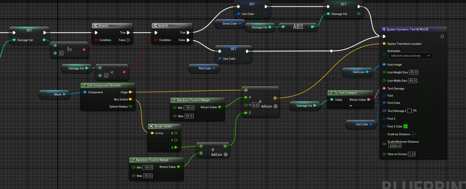 Assigning the damage value and spawning the new asset to display the damage