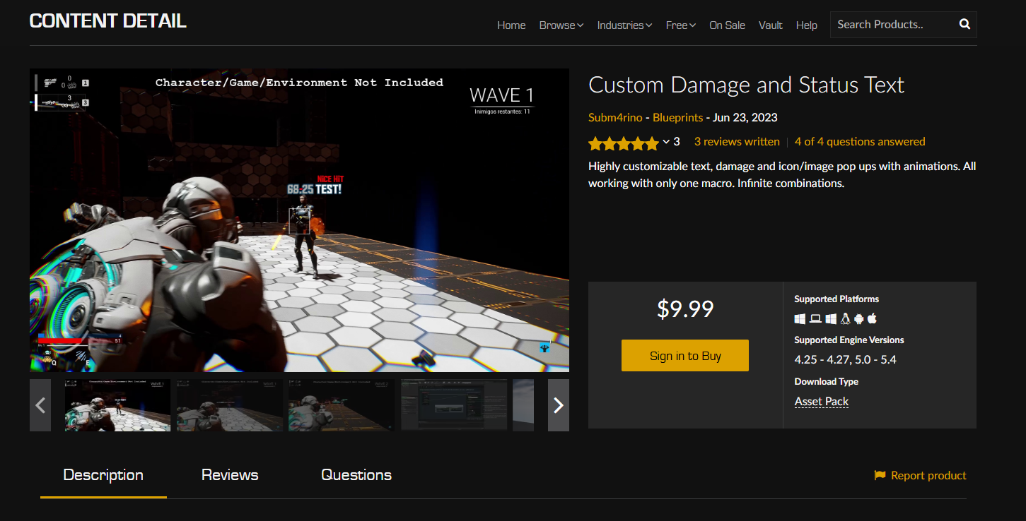 Custom damage and status text asset