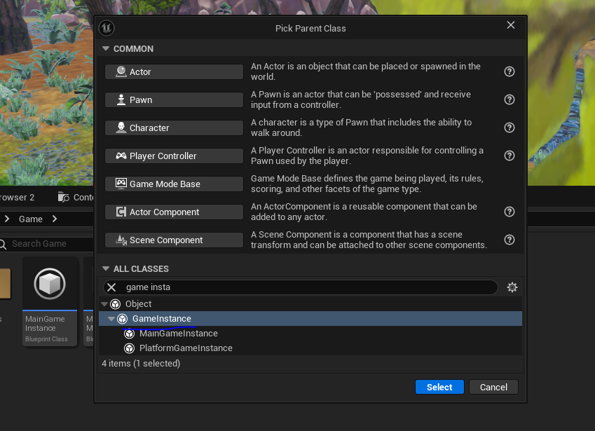Creating Game instance class