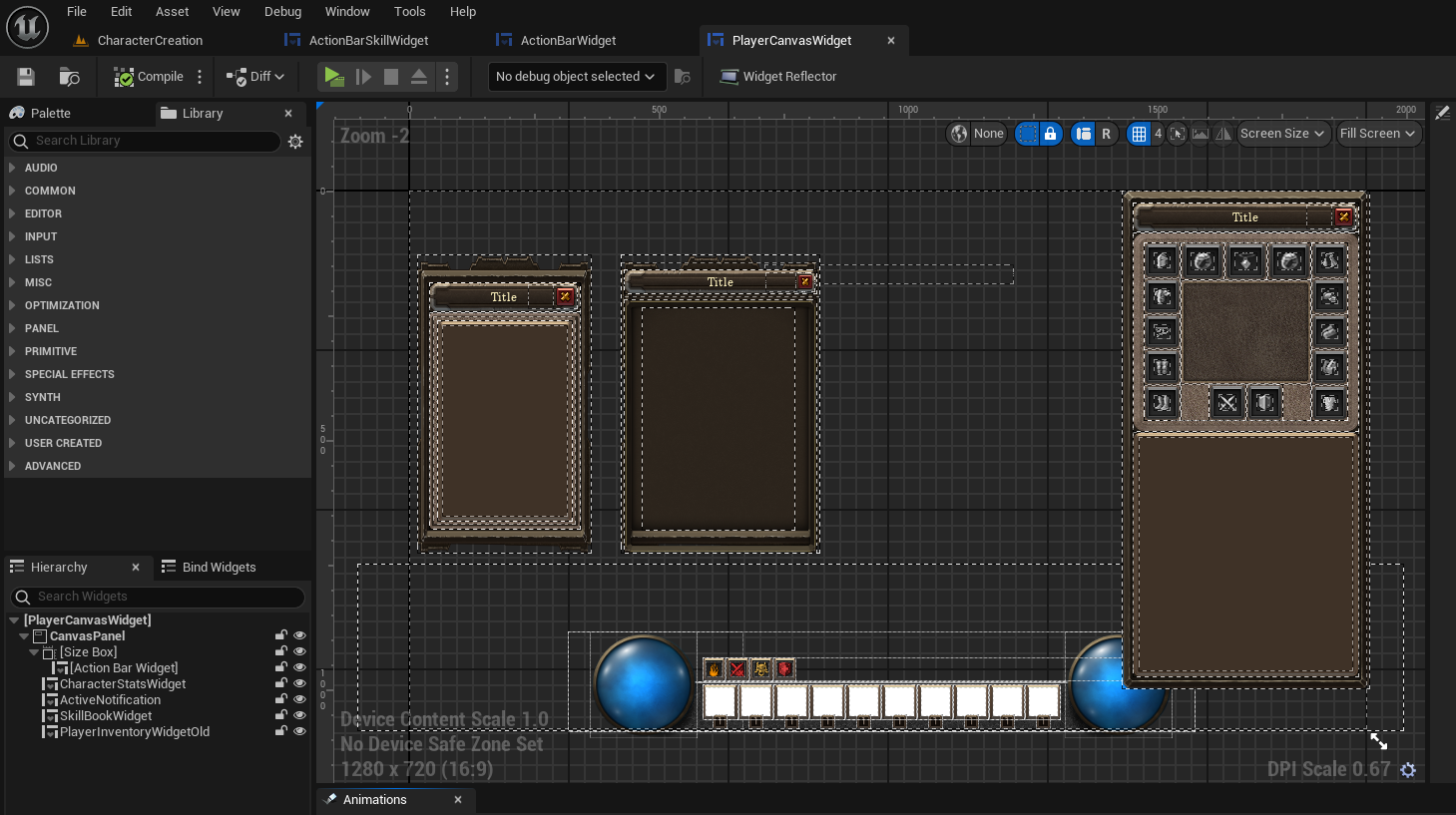 Unreal Engine HUD containing action bar