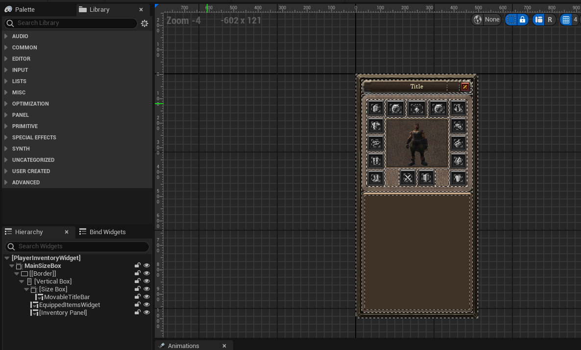 Inventory widget which uses equip item widget and inventory panelm