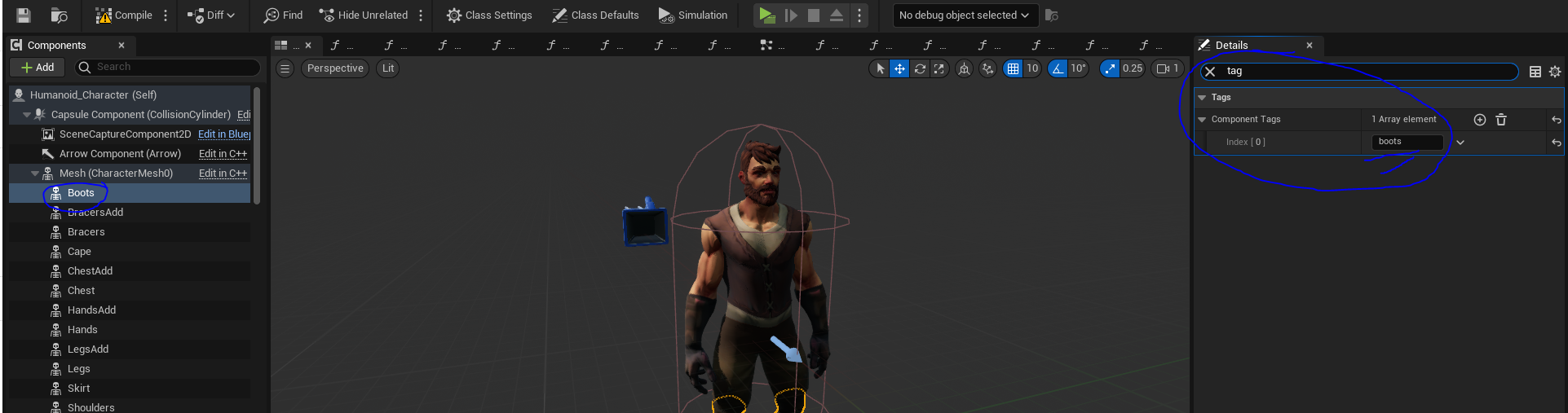 Adding custom tags in my character component