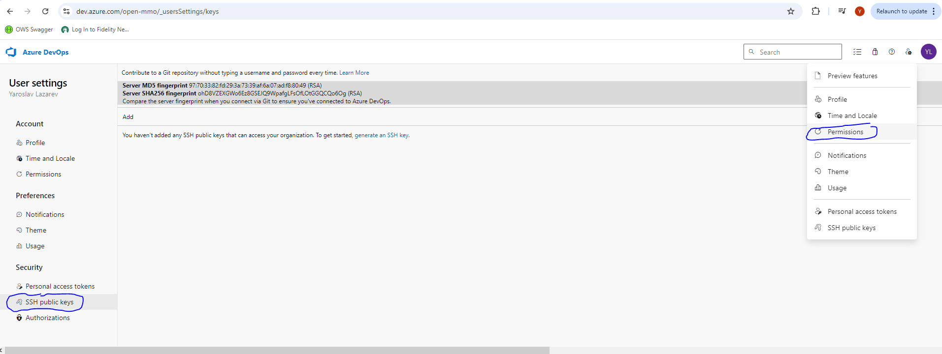 Uploading public ssh key