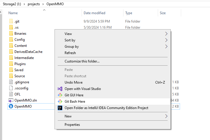 Find the project folder and open git bash