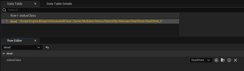 Data table containing link from category to status class
