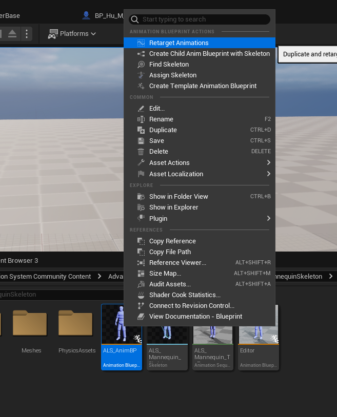 Retarget animations for ALS