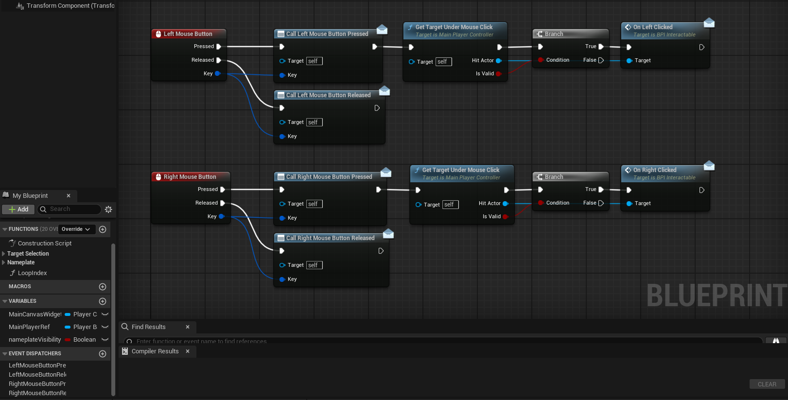 Left and right click event listeners and finding actors under mouse